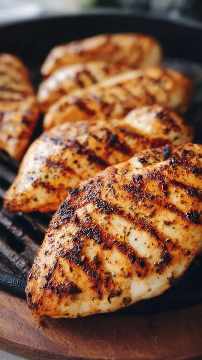 Juicy air fryer grilled chicken served on a plate with fresh herbs