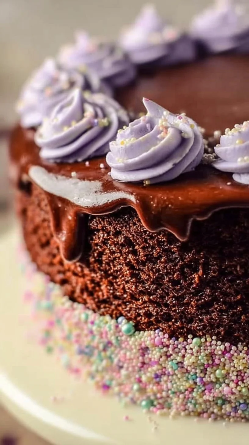 Delicious homemade chocolate cake with creamy frosting on a plate