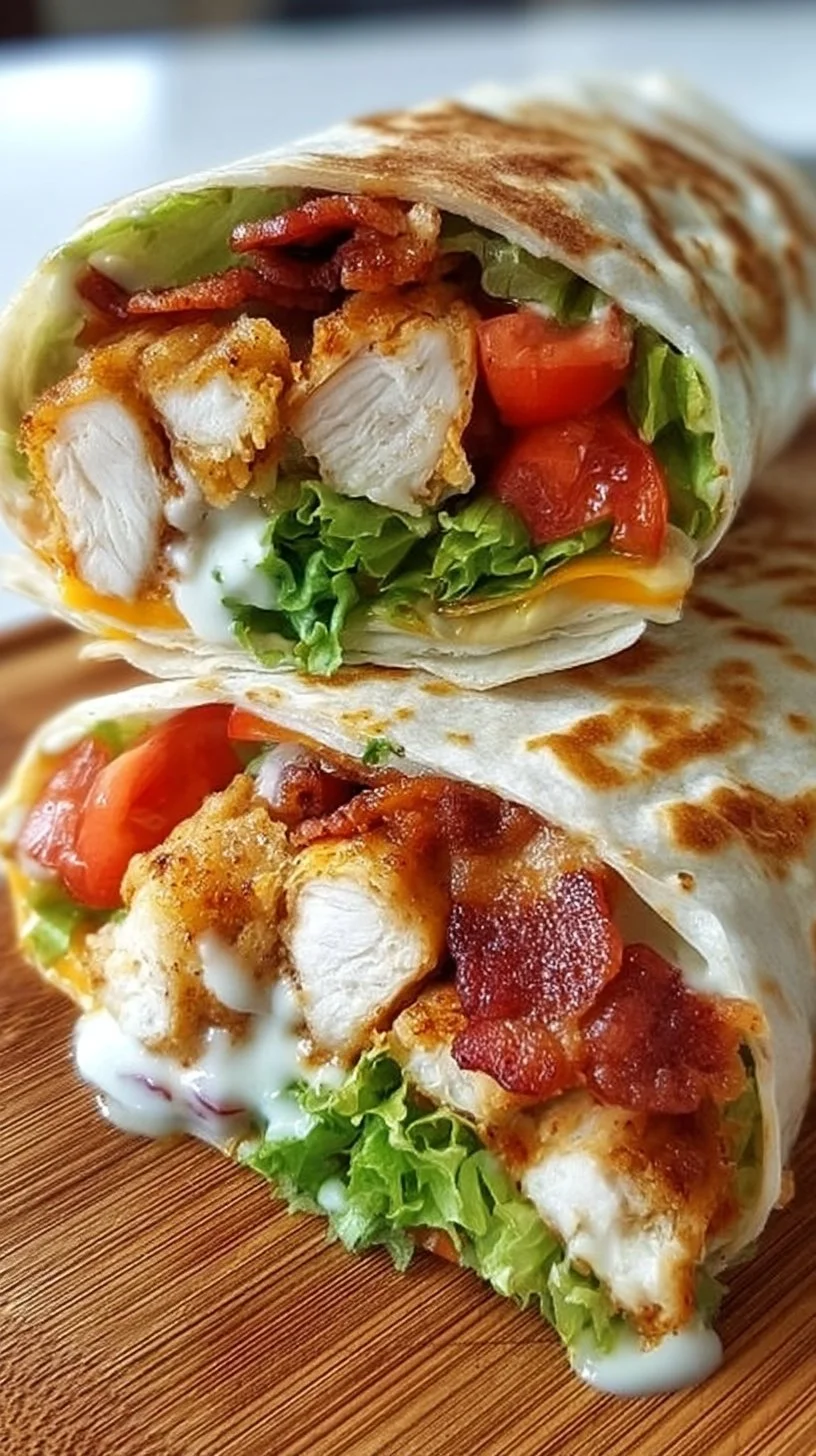 Crispy Chicken Bacon Ranch Wrap with fresh ingredients and crispy texture