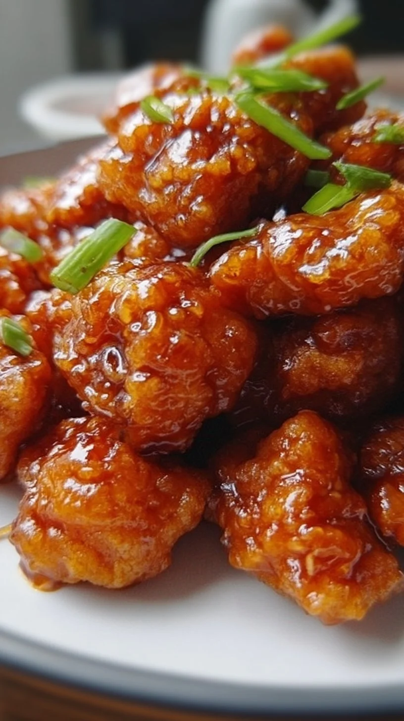 Crispy Chinese honey chicken served with vegetables and rice