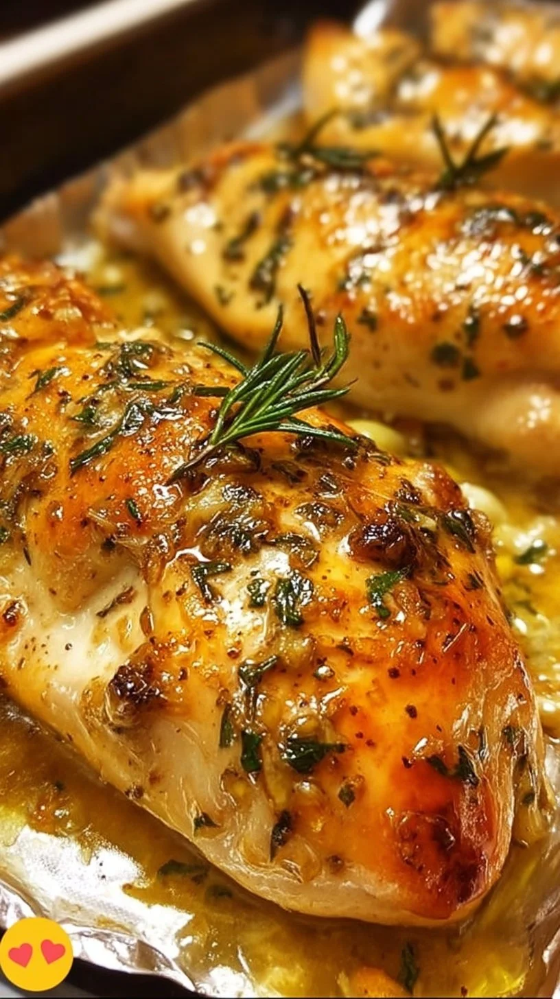 Garlic Butter Chicken Breast baked to perfection with herbs