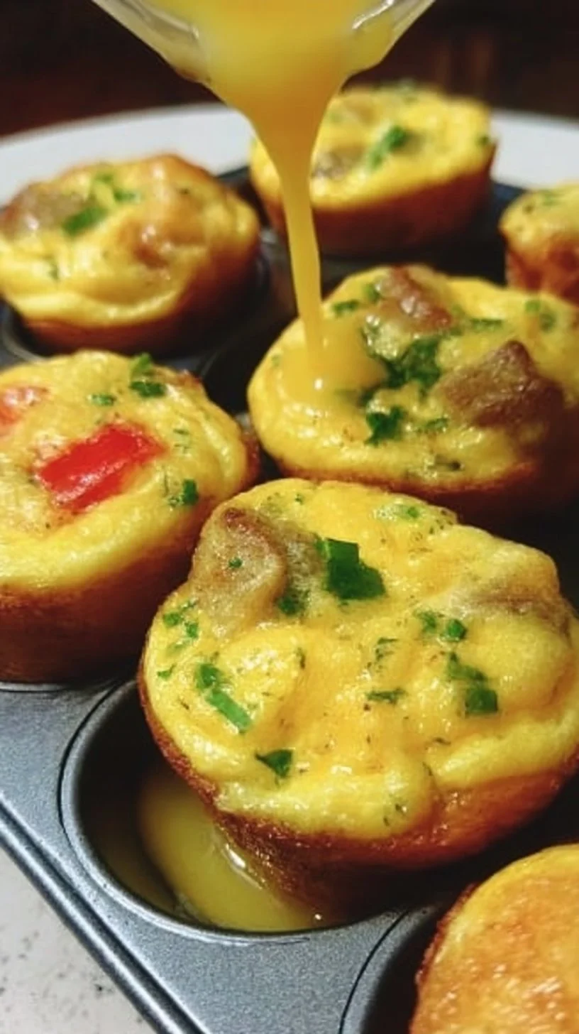 Mini breakfast omelets egg muffins with tater tot crust on a plate.