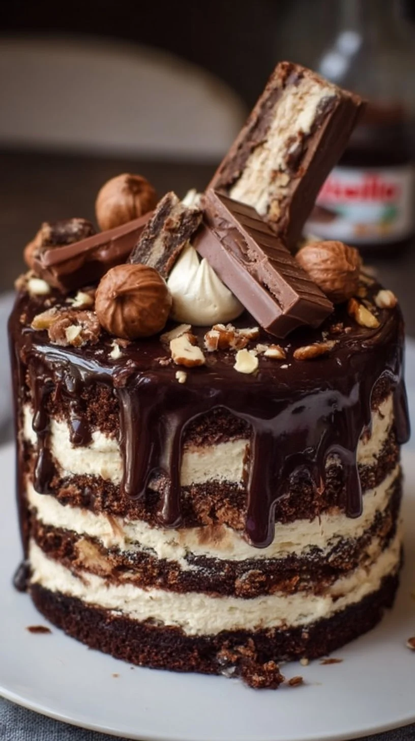 Decadent Nutella Layer Cake with rich chocolate layers and Nutella frosting