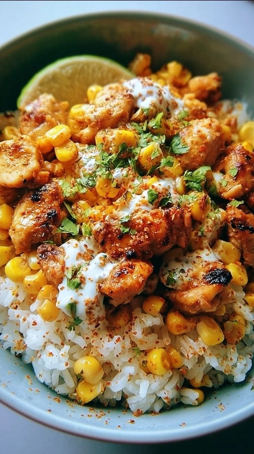 Delicious Street Corn Chicken Rice Bowl with colorful ingredients
