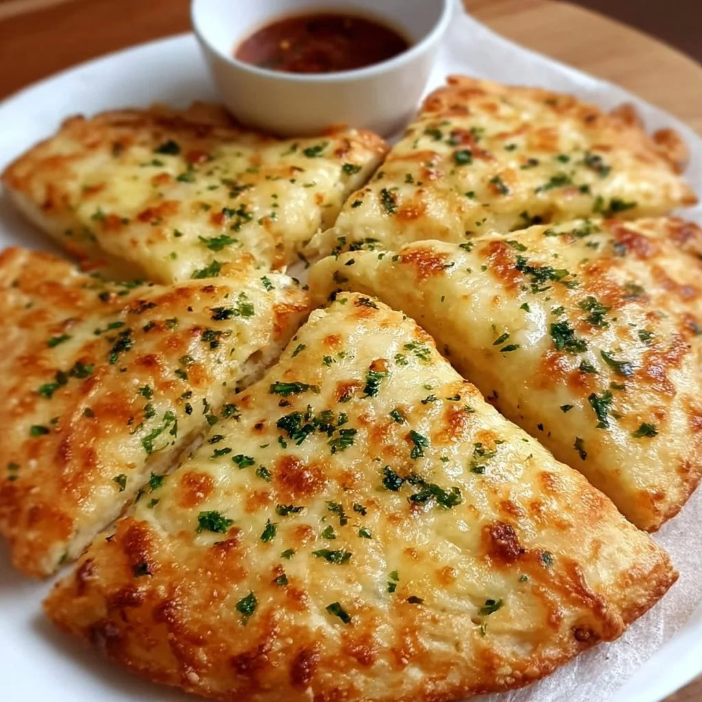 Air fryer cheesy tortilla garlic bread with melting cheese and garlic flavors