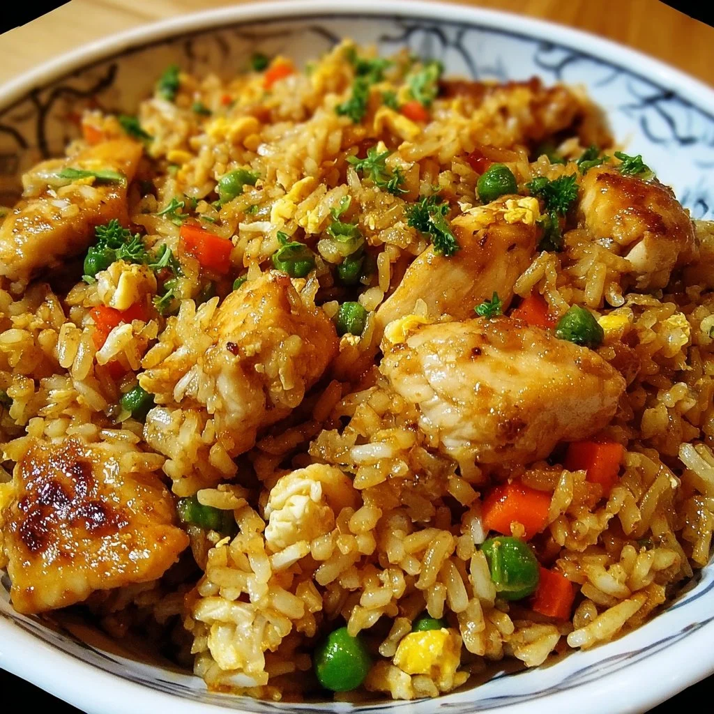 Delicious Bang Bang Chicken Fried Rice served in a bowl with colorful vegetables.