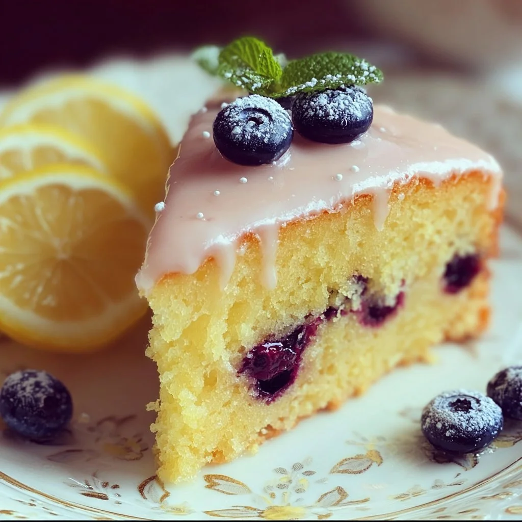 Blueberry Lemonade Buttermilk Cake topped with fresh blueberries and lemon zest