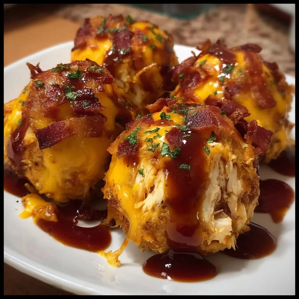 Delicious BBQ Chicken Bacon Cheese Bombs served with dipping sauce