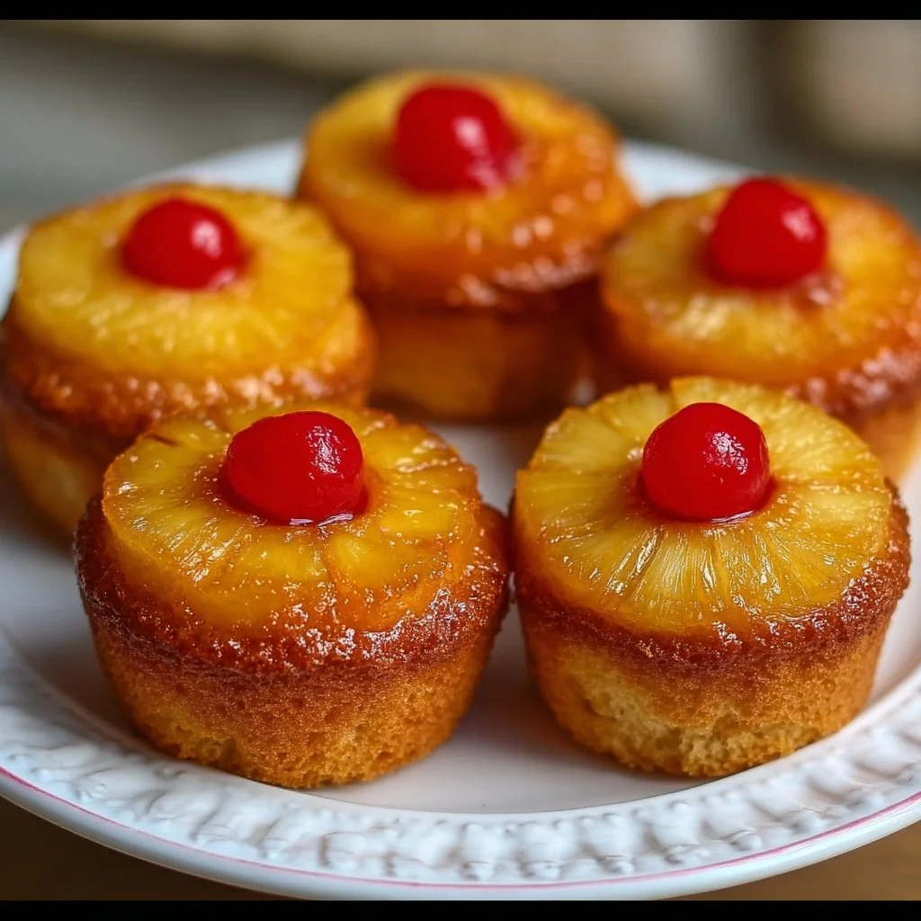 Delicious Pineapple Upside Down Cupcakes with caramelized pineapple topping