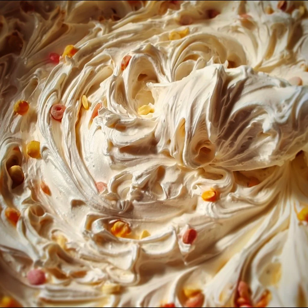 Reese's Swirl frosting with Cool Whip and pudding in a bowl