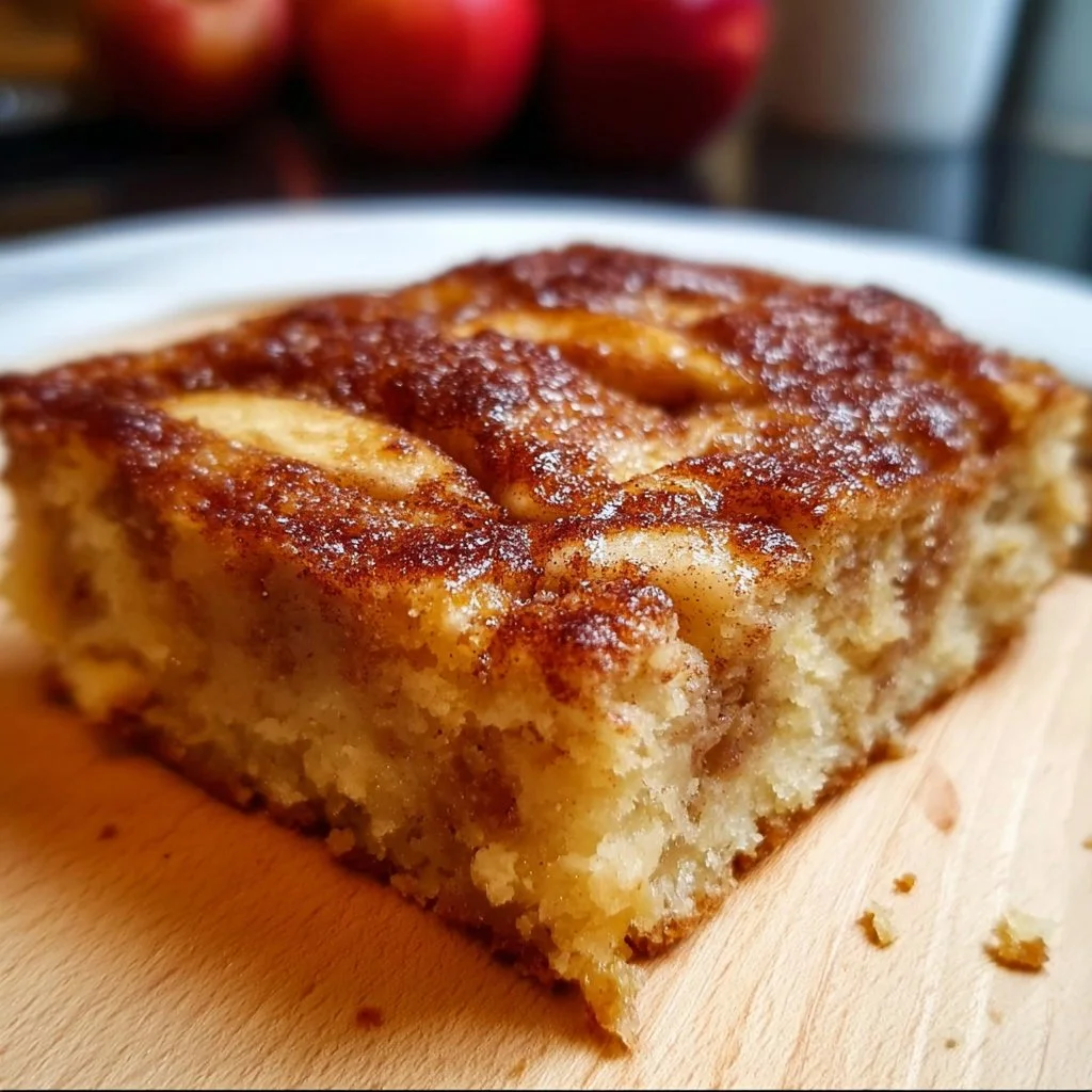 Deliciously glazed Apple Cinnamon Sheet Cake topped with fresh apples and cinnamon