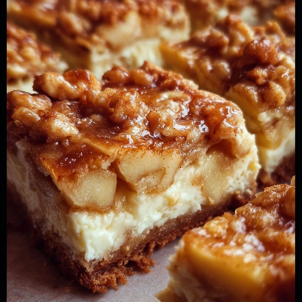 Delicious Apple Cream Cheese Bars topped with a creamy layer