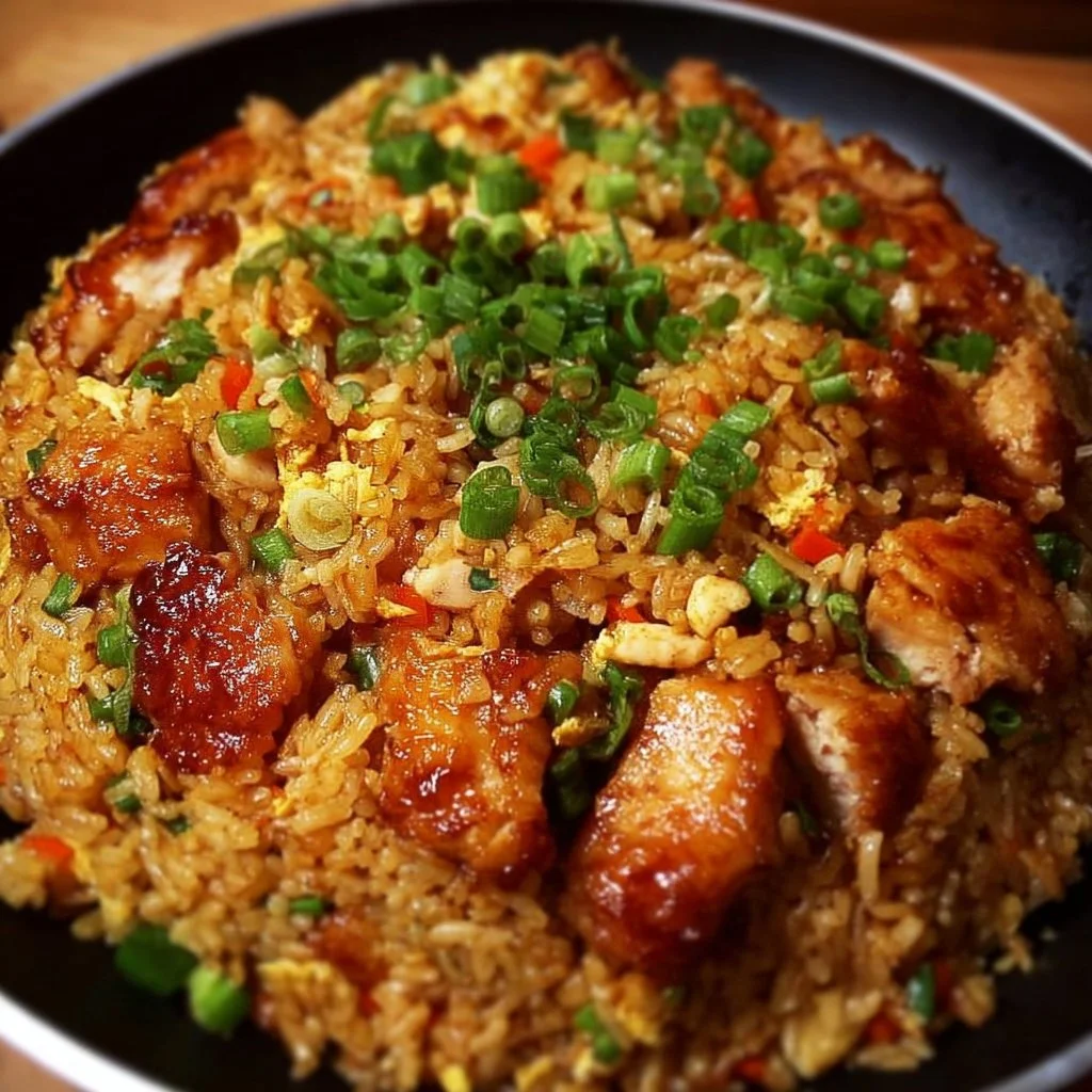 Bang Bang Chicken Fried Rice with colorful vegetables and spices