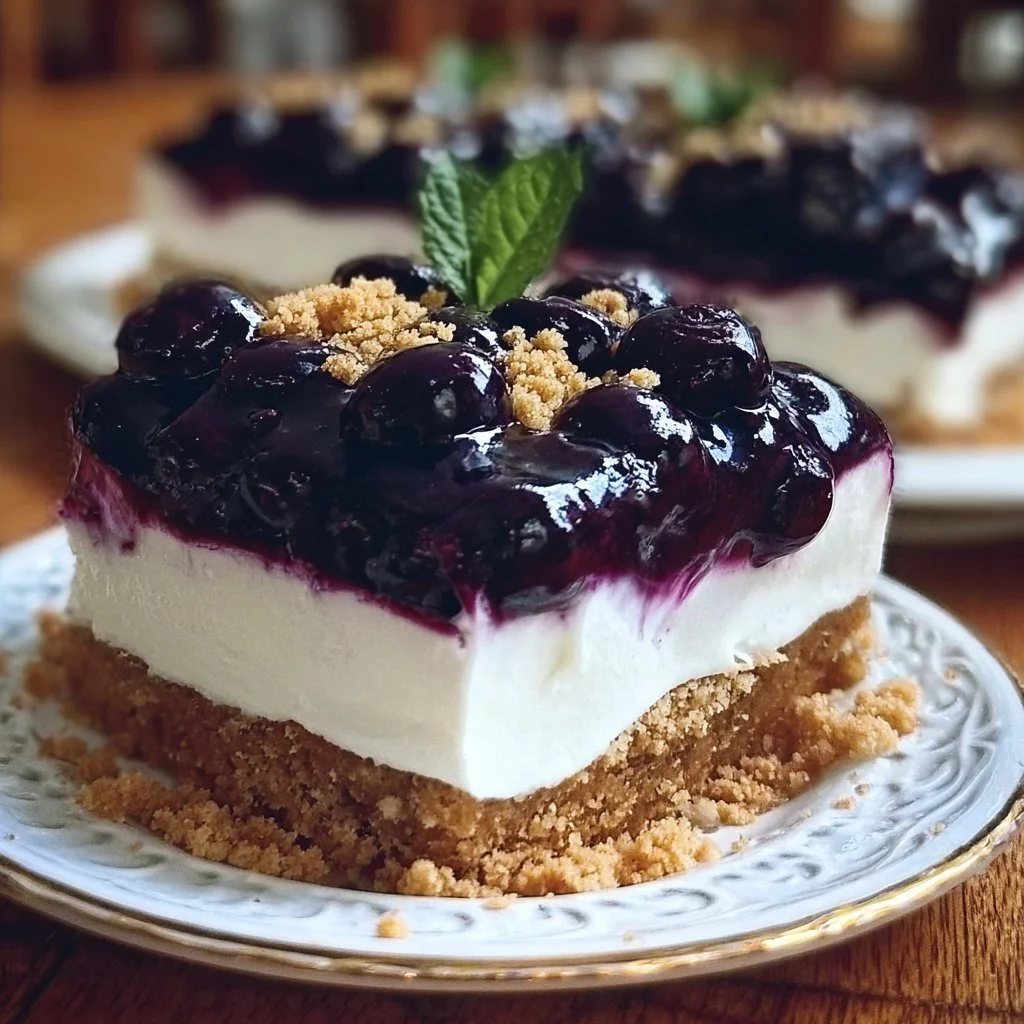 No-bake Blueberry Delight dessert with fresh blueberries and creamy filling