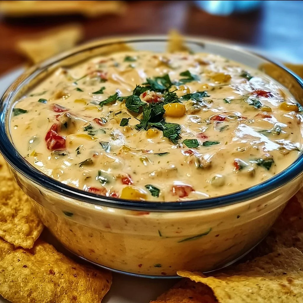 Delicious Rotel Ranch Dip served with tortilla chips for a party appetizer
