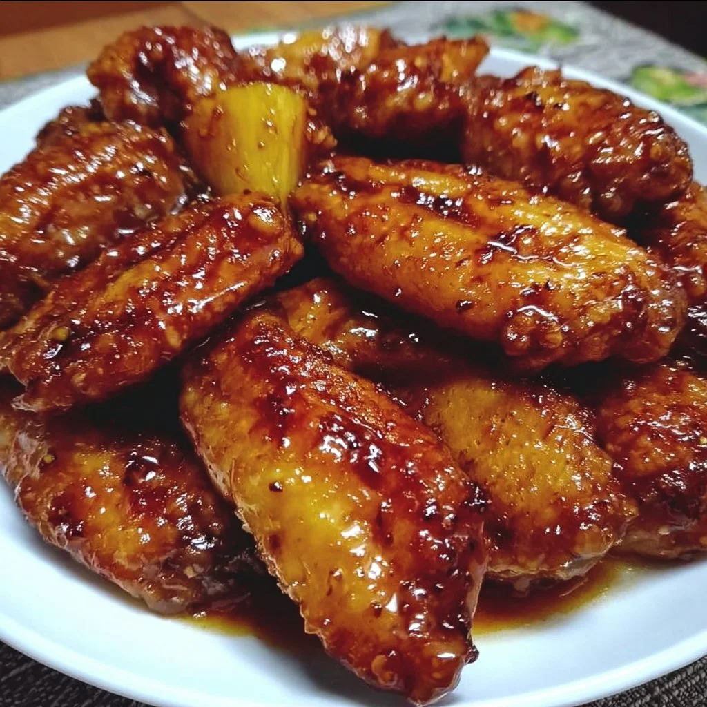 Delicious Brown Sugar Pineapple Wings served with a tropical glaze