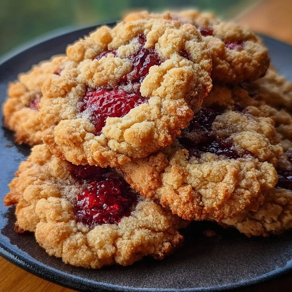 Buttery raspberry crumble cookies fresh out of the oven