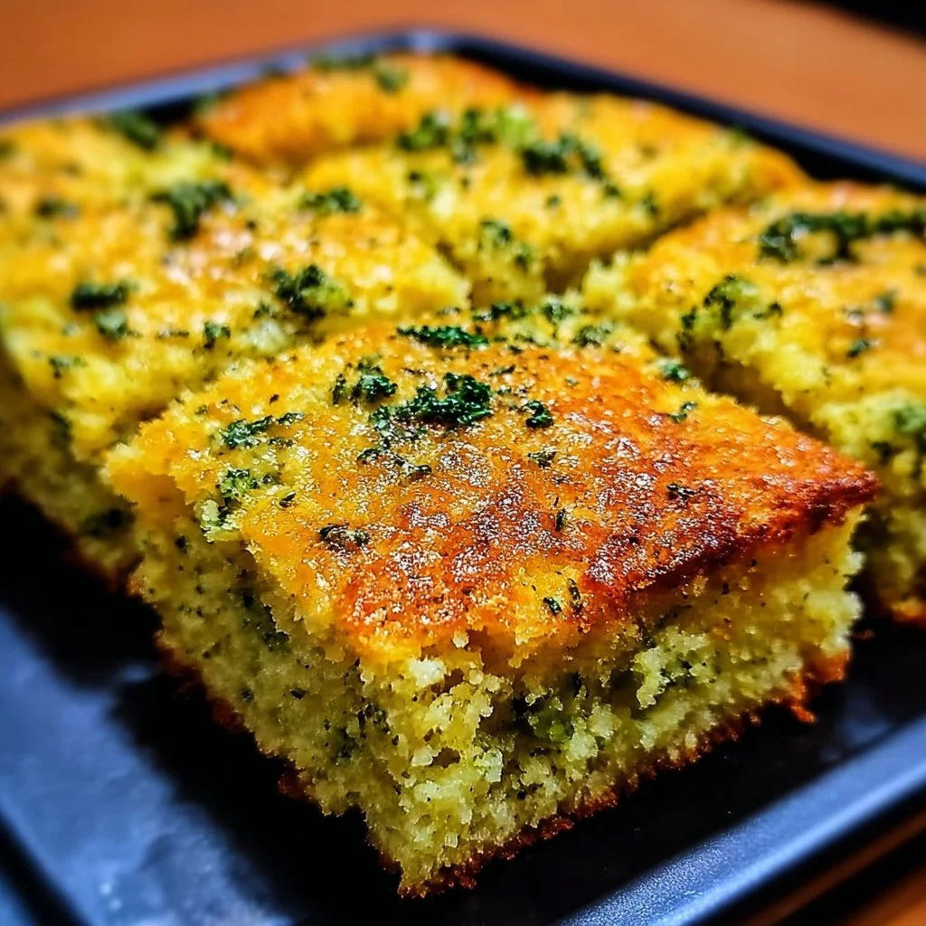 Delicious Cheesy Broccoli Cornbread fresh out of the oven