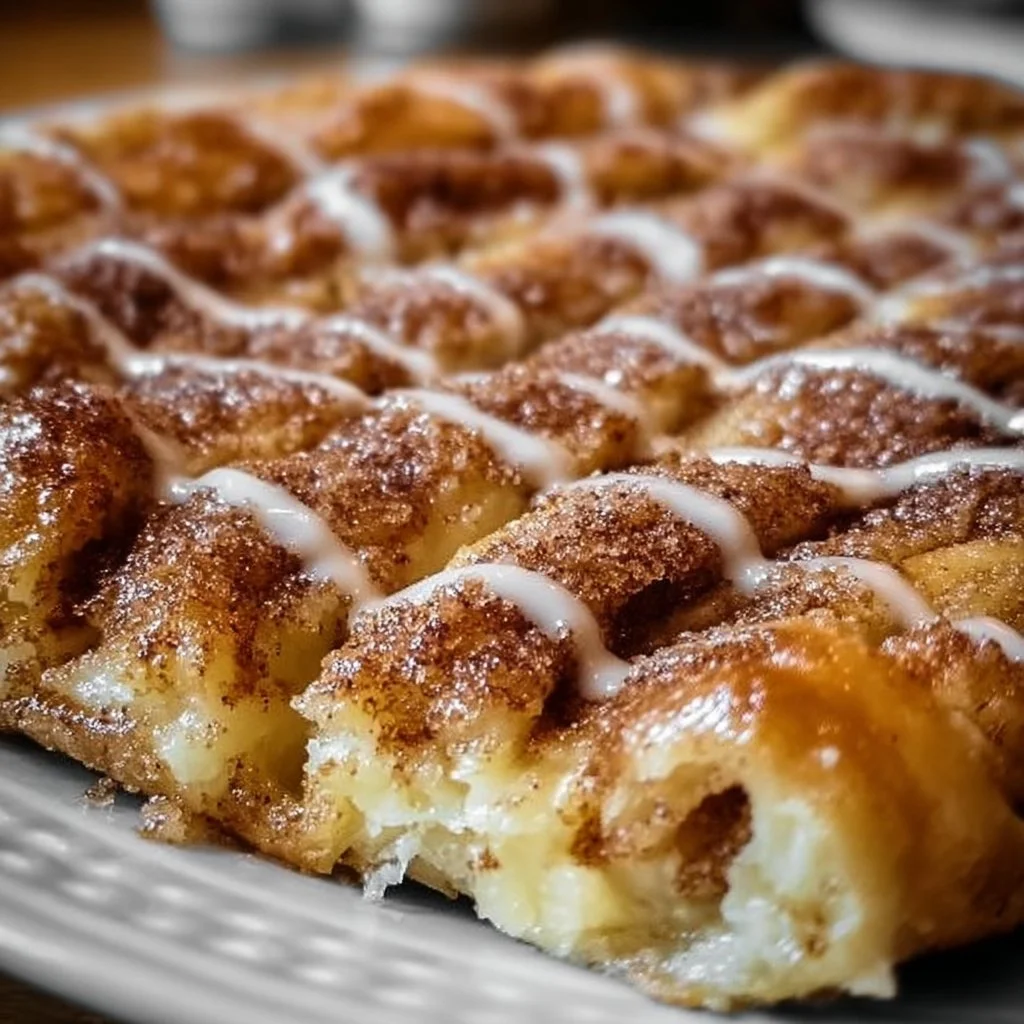 Cinnamon Sugar Crescent Roll Pizza topped with cinnamon and sugar
