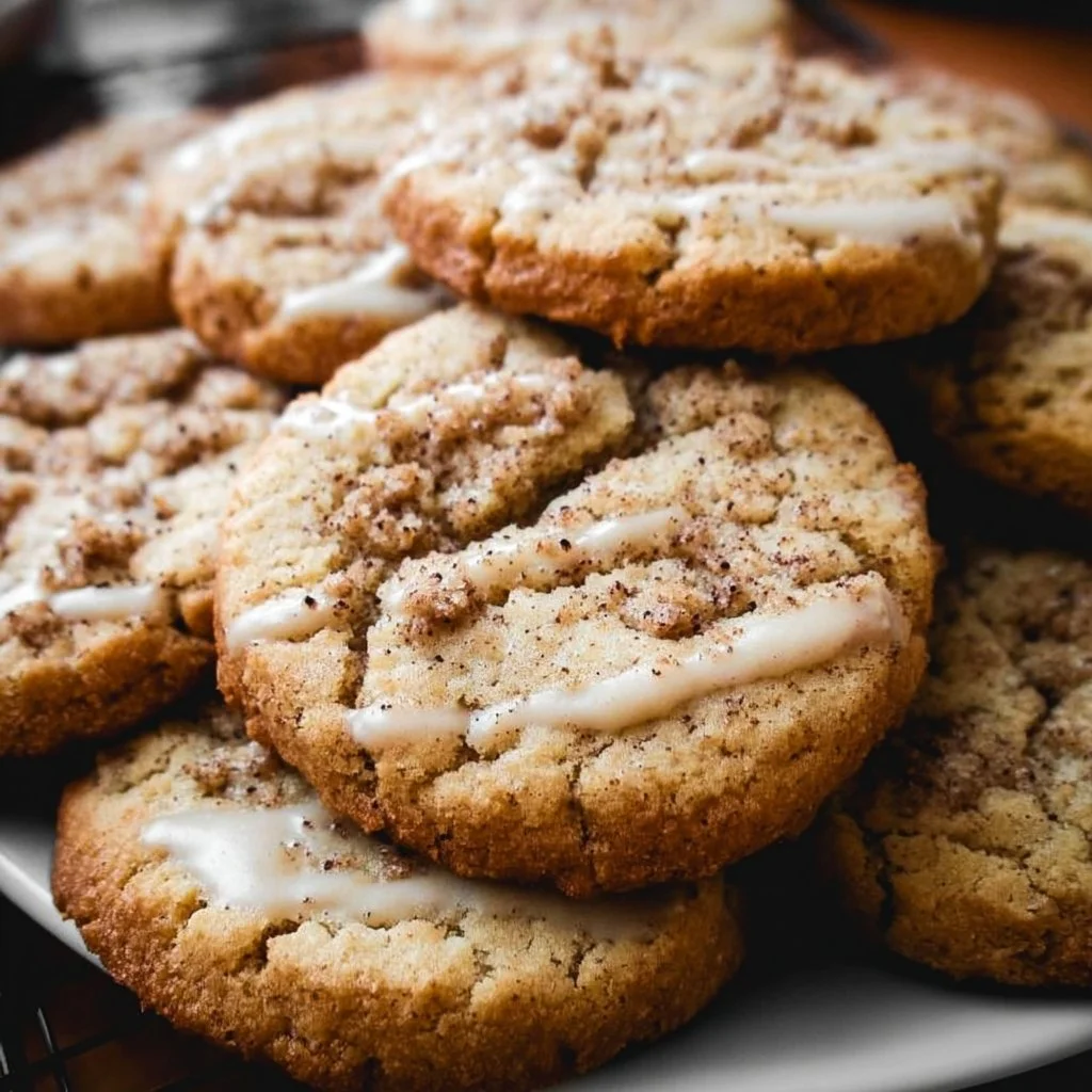 Delicious coffee cake cookies with a crumbly texture and a coffee glaze on top.