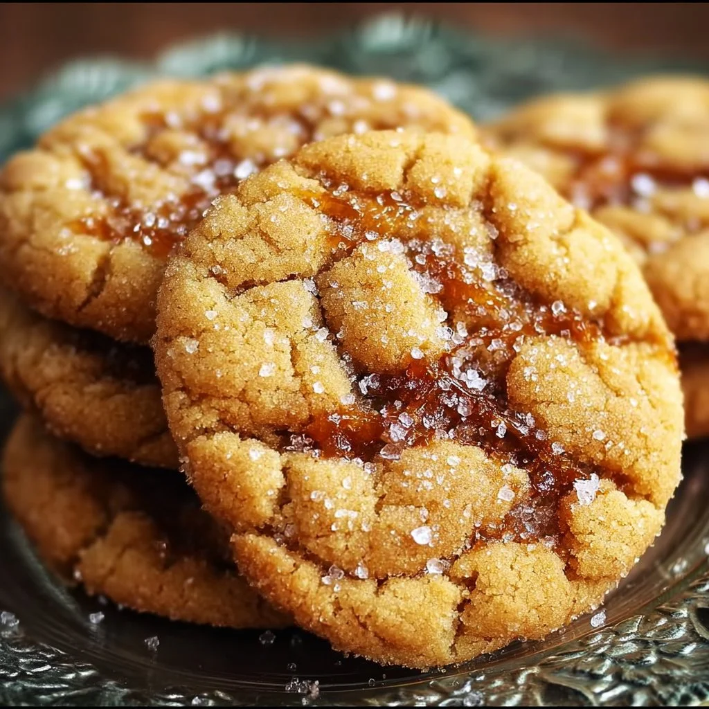 Delicious crinkly crackly butter toffee sugar cookies on a plate.
