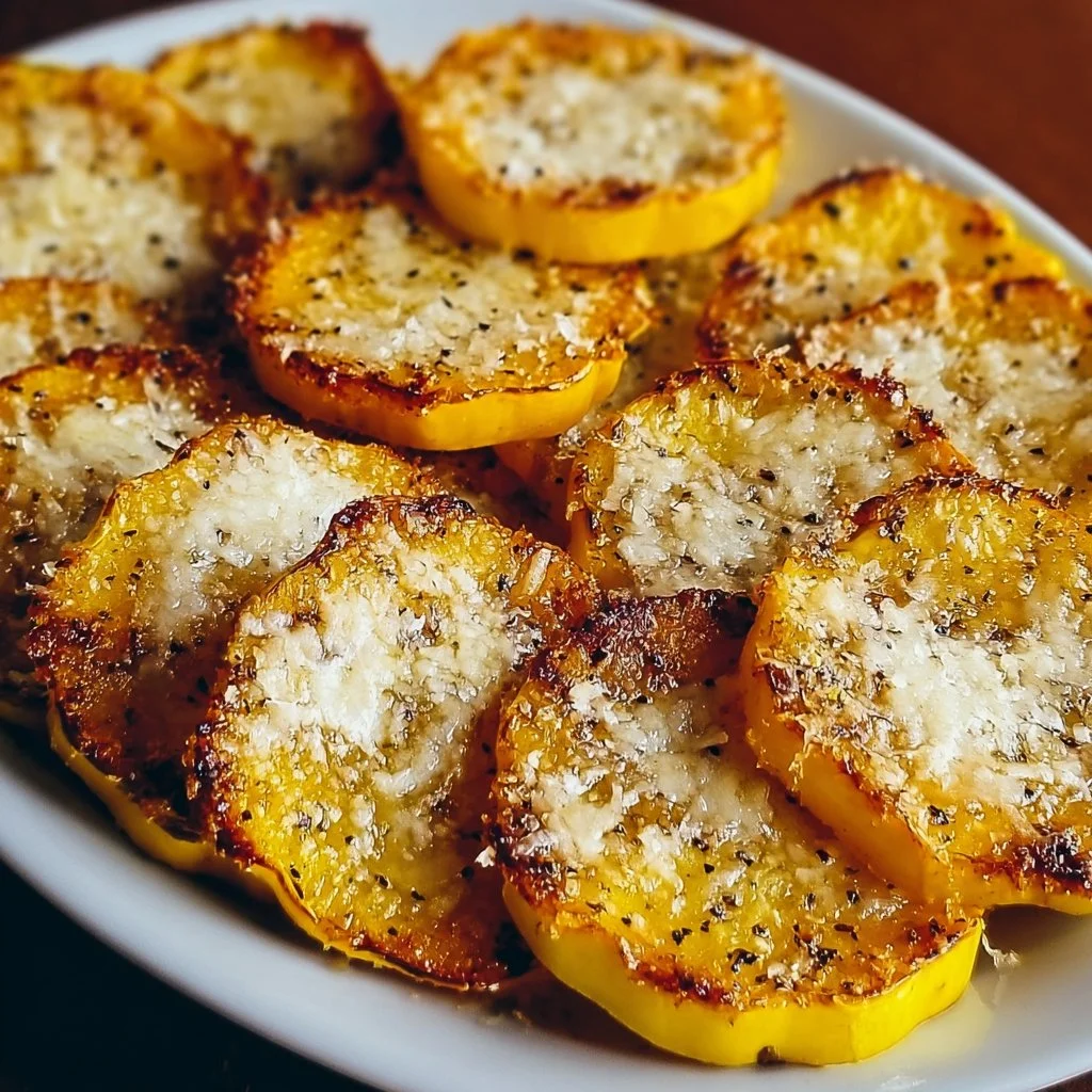 Crispy Parmesan roasted squash served on a plate