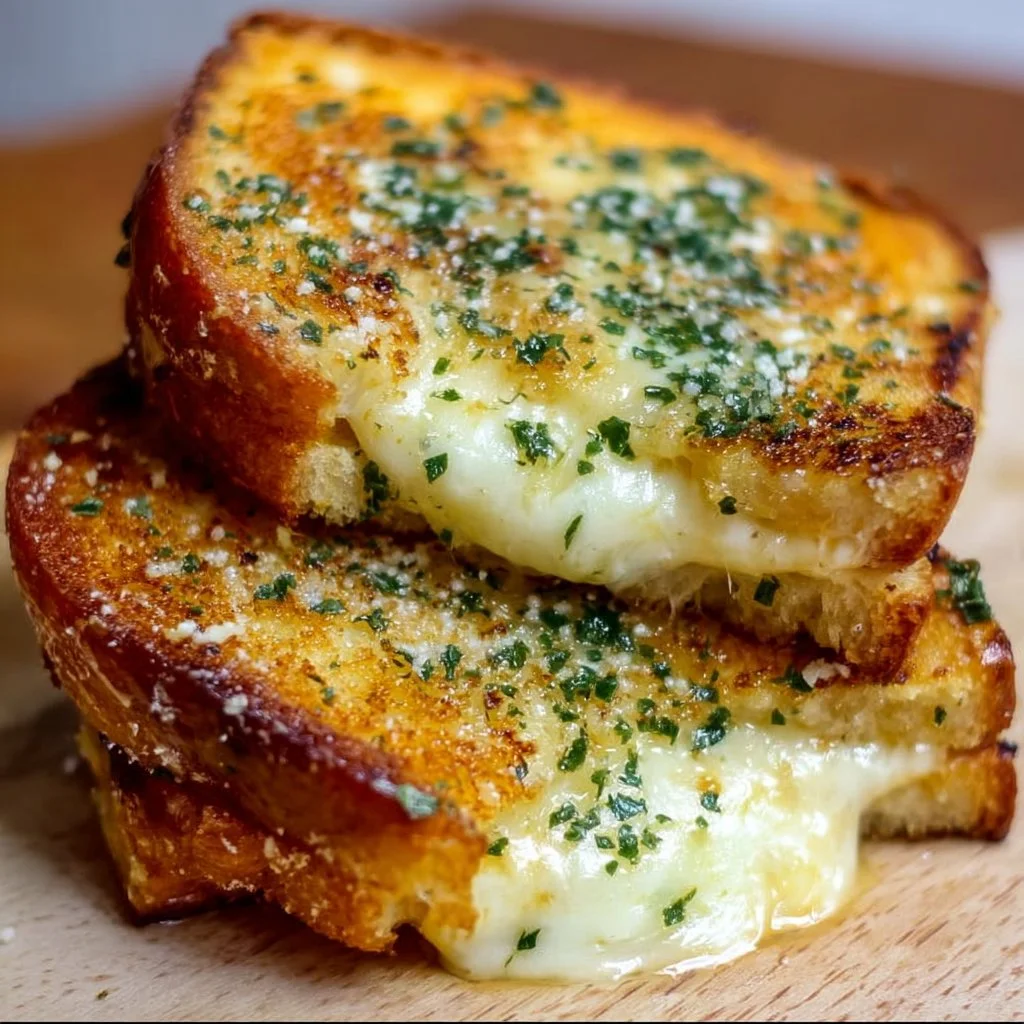 Delicious Garlic Bread Grilled Cheese sandwich with melted cheese