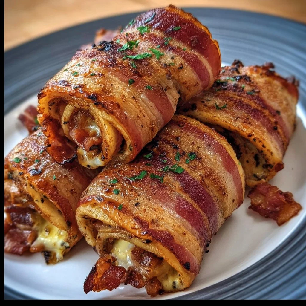 Delicious Garlic Butter Bacon Rollups served on a plate