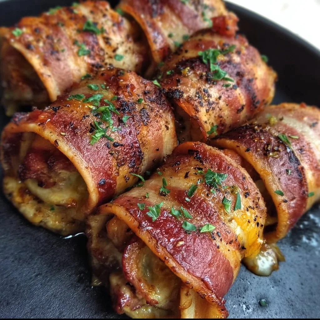 Delicious Garlic Butter Bacon Rollups served on a platter