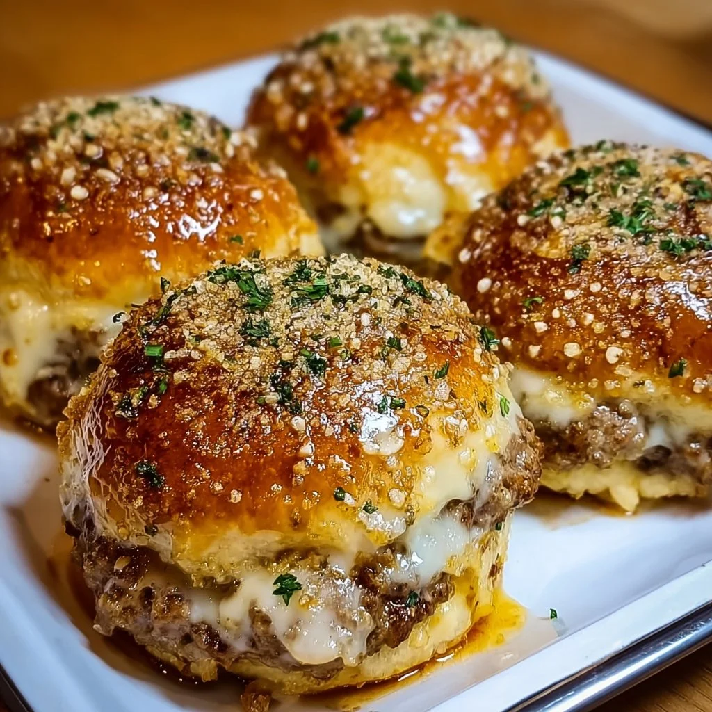 Garlic Parmesan Cheeseburger Bombs served on a platter