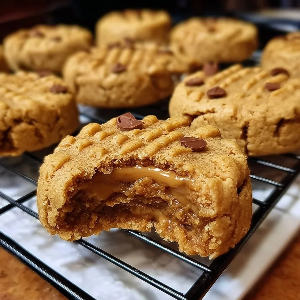 Healthy peanut butter Greek yogurt cookies with soft centers on a plate