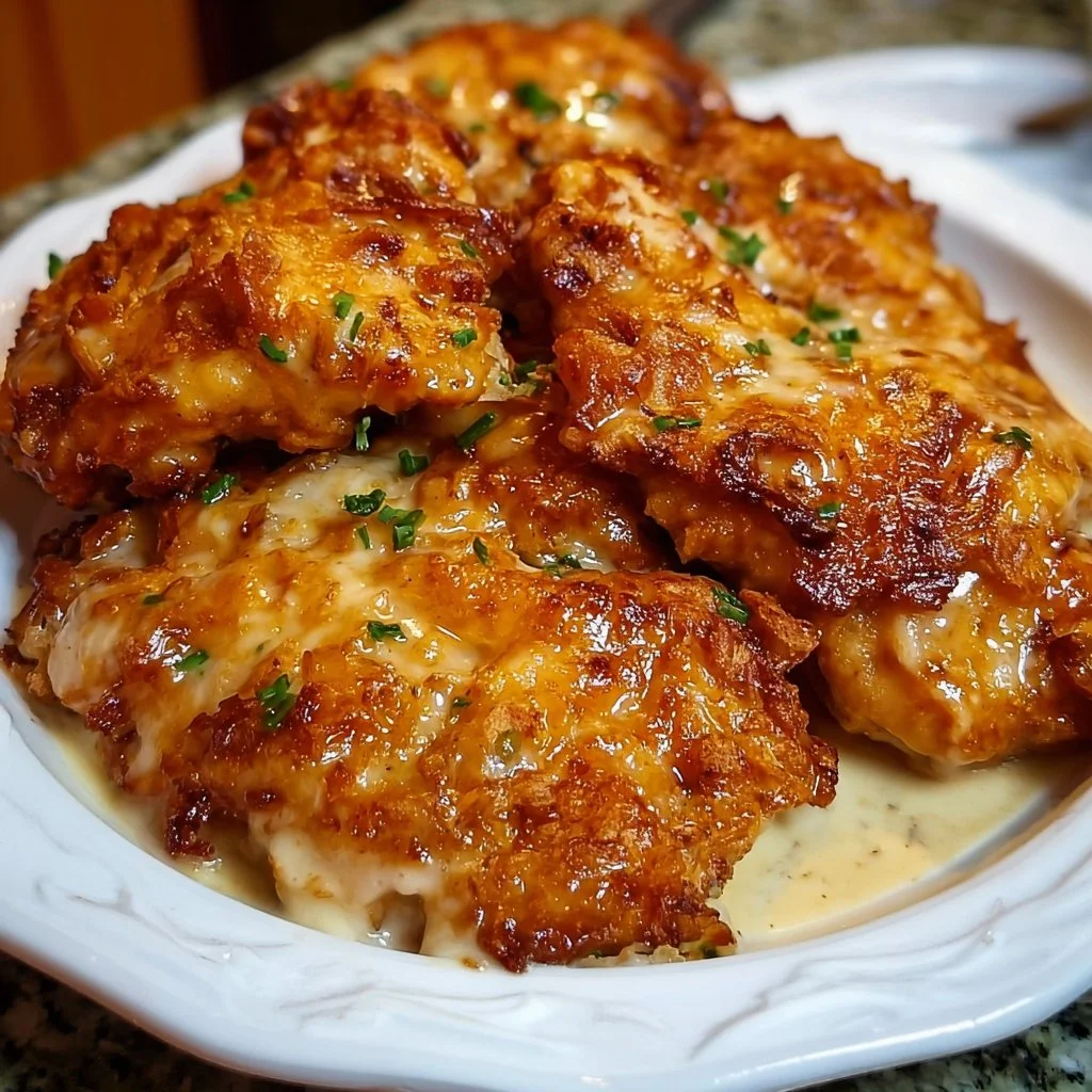 Indulgent million-dollar chicken served with rich sauces and garnishes