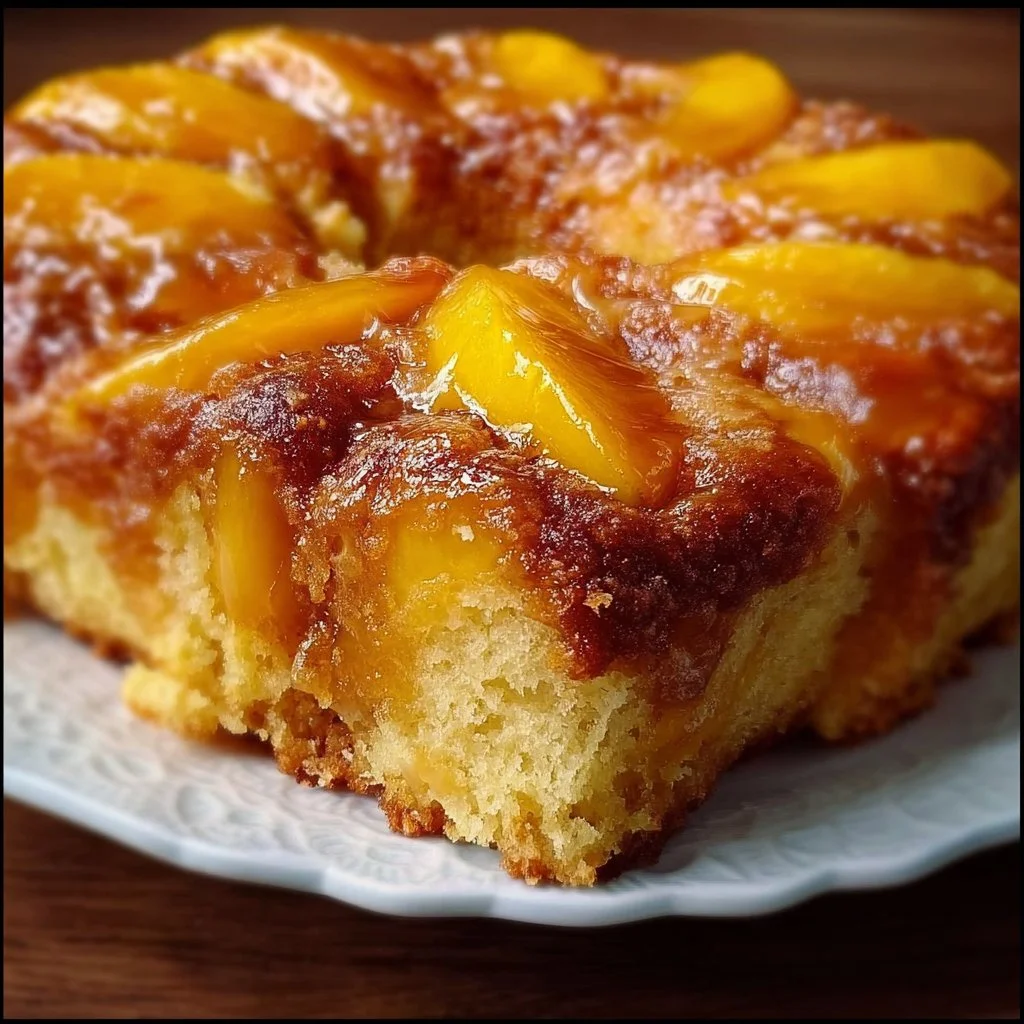Irresistible summer peach cake with fresh peaches and whipped cream topping
