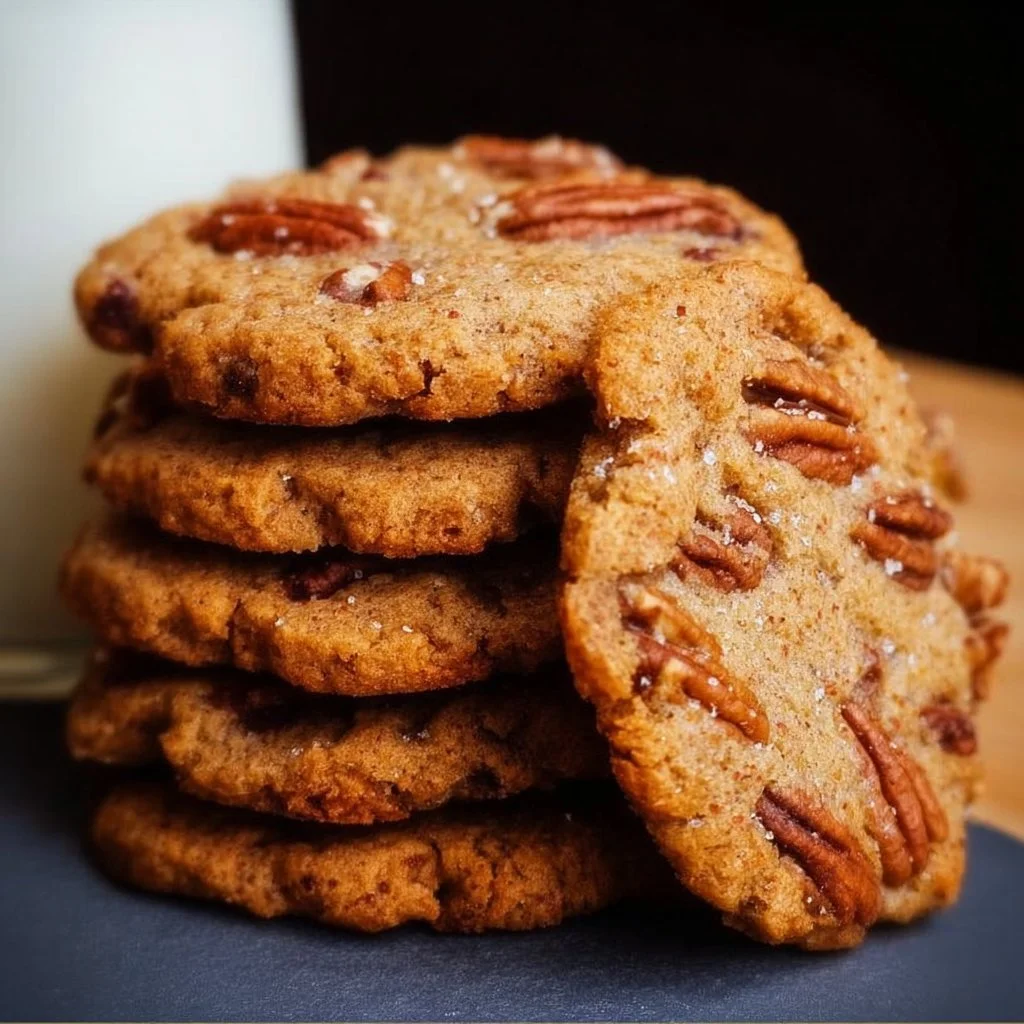 A plate of homemade maple pecan cookies with nuts on top.