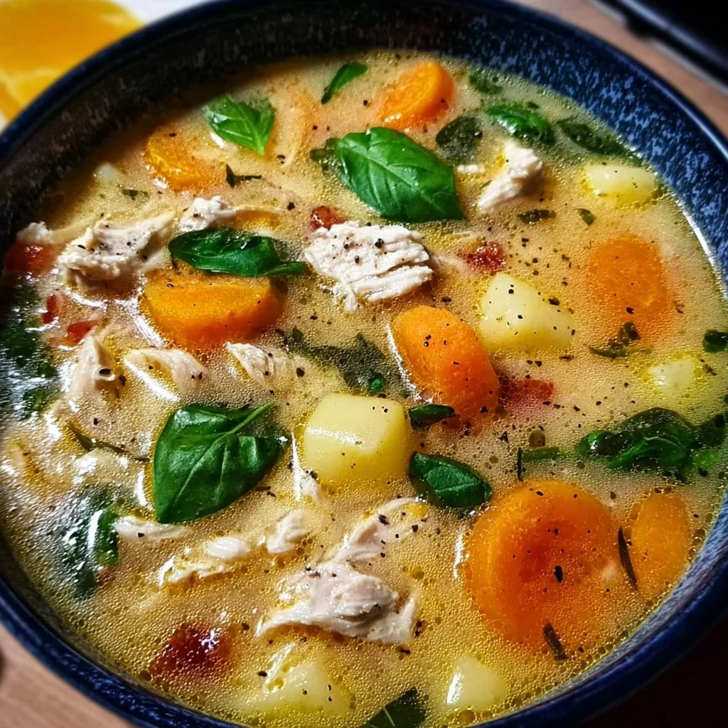 Bowl of Marry Me Chicken Soup garnished with herbs