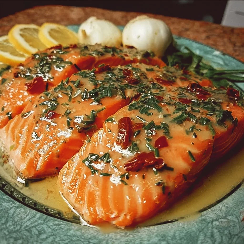 Delicious Marry Me Salmon recipe showcasing tender salmon fillet with vibrant toppings.