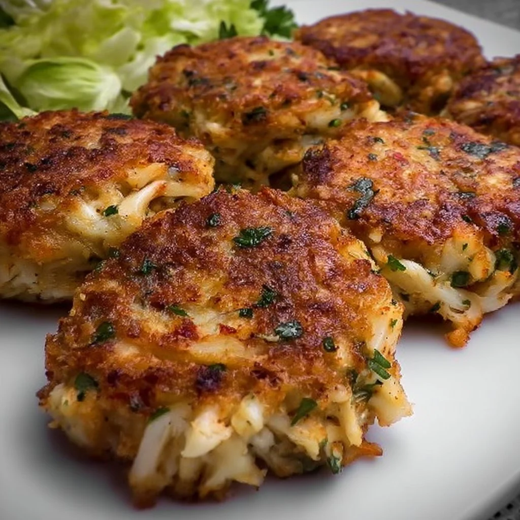 Delicious Maryland crab cakes served with lemon and dipping sauce