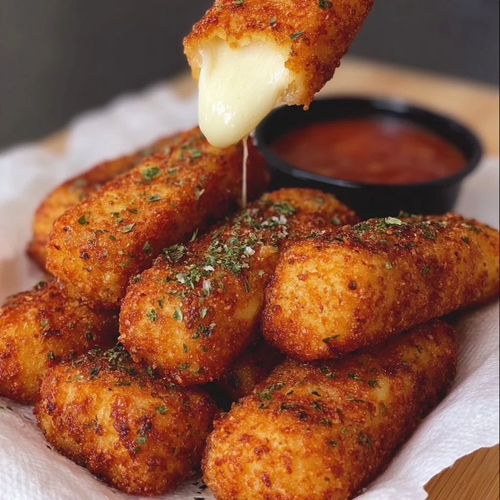 Plate of crispy Nashville Hot Mozzarella sticks with spicy dipping sauce