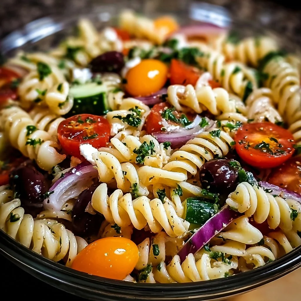 Delicious Pasta Salad with Homemade Dressing in a colorful bowl