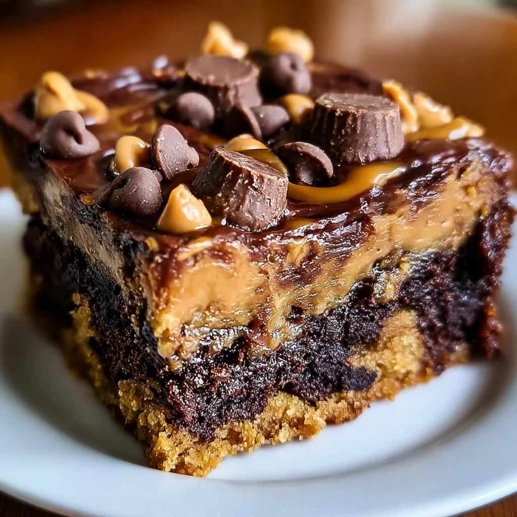 Peanut Butter Cup Dump Cake with chocolate and peanut butter toppings
