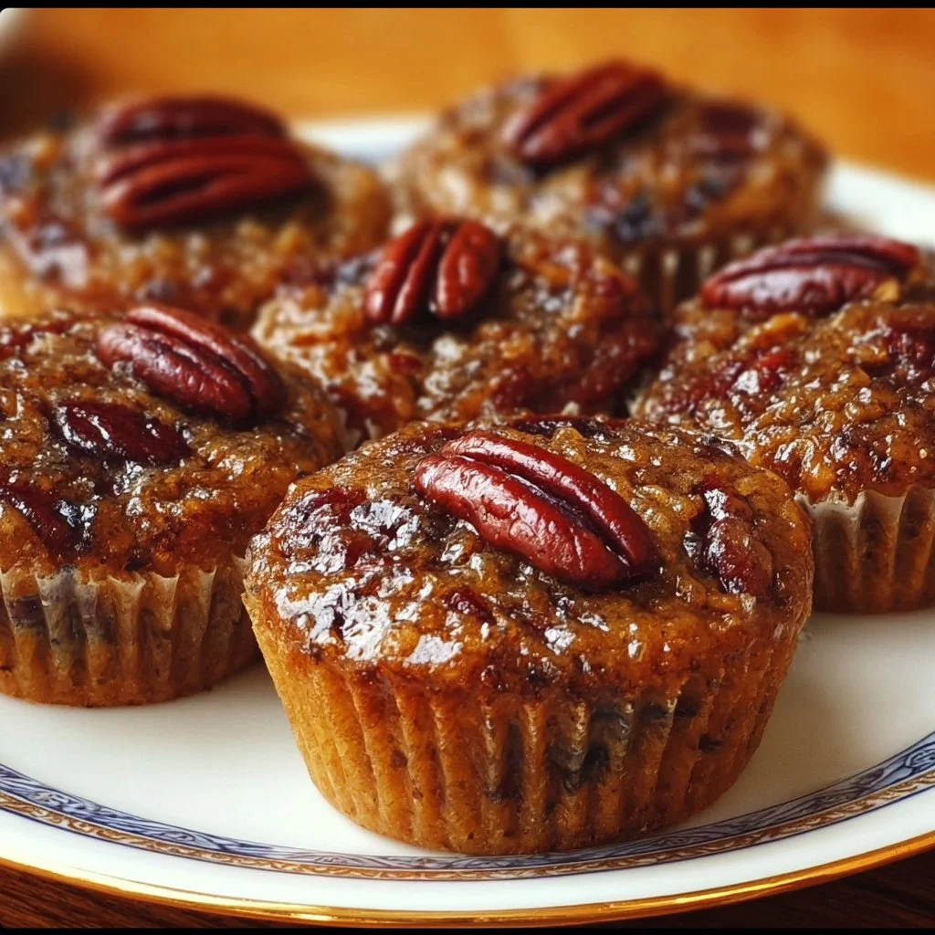 Delicious pecan pie muffins with a crunchy topping and rich filling