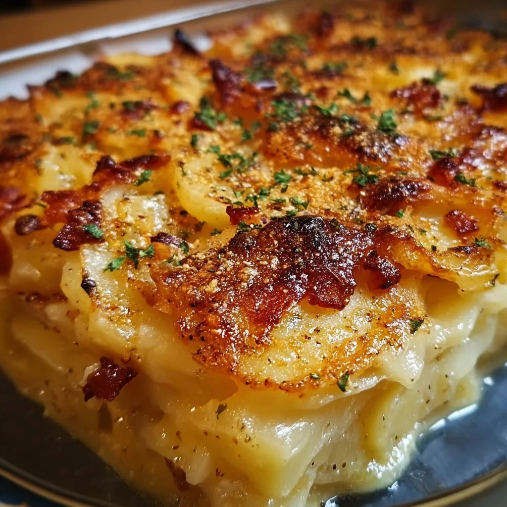Delicious Pepper Jack Potato Casserole topped with cheese and spices.