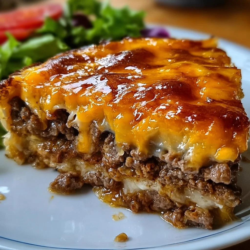 Delicious Pioneer Woman cheeseburger pie served in a skillet