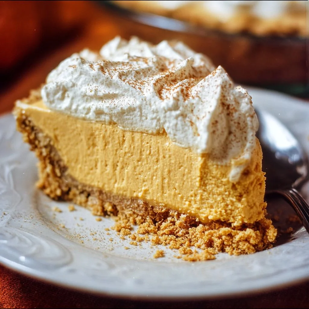 Delicious Pumpkin Mousse Pie decorated with whipped cream and spices