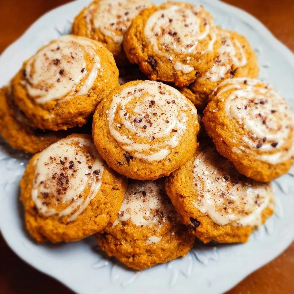 Freshly baked Pumpkin Spice Chocolate Chip Cookies on a rustic table