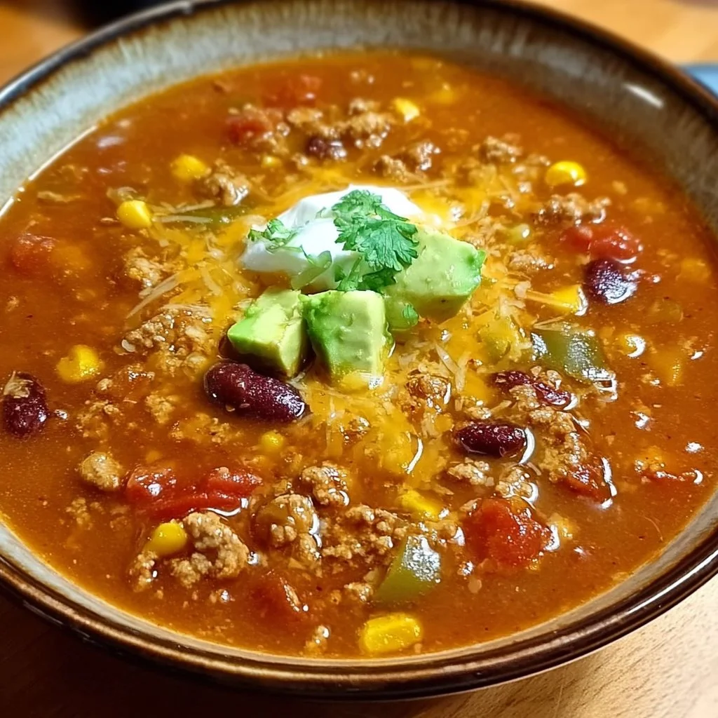 Bowl of Ranch Taco Soup garnished with cilantro and chips