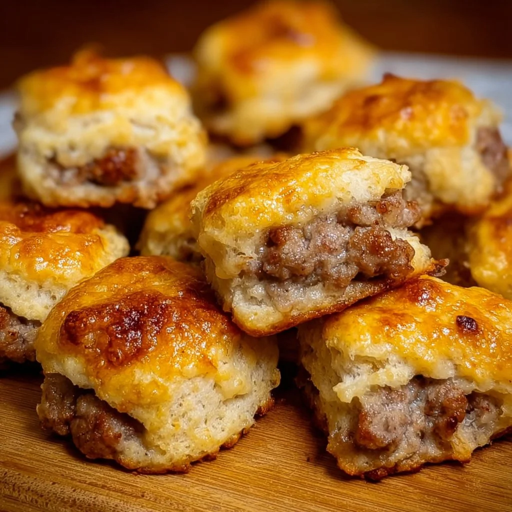 Delicious sausage biscuit bites served on a plate