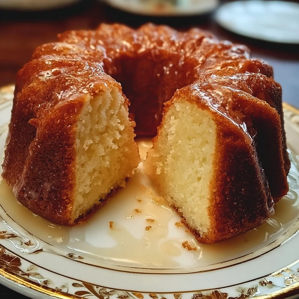 Slice of Slap Your Momma Pound Cake on a decorative plate