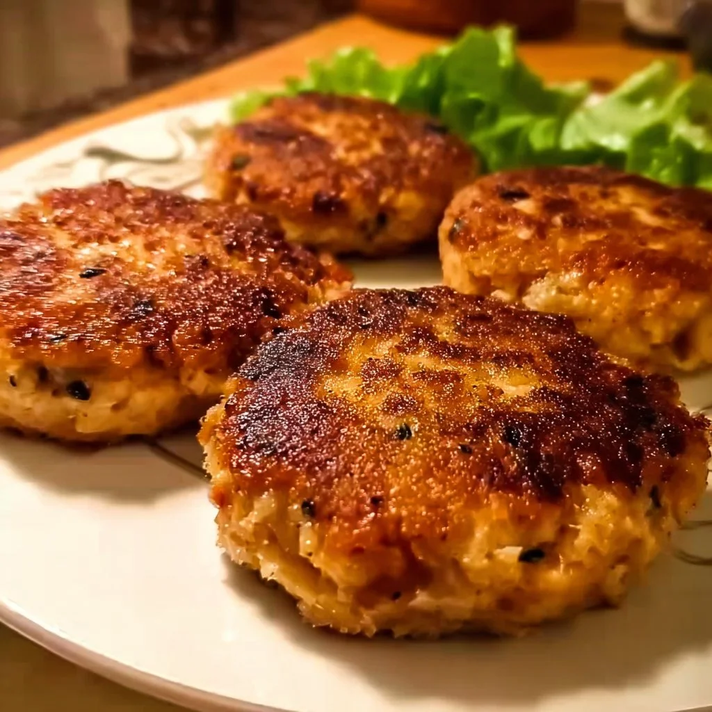 Delicious Southern salmon patties on a plate with fresh herbs