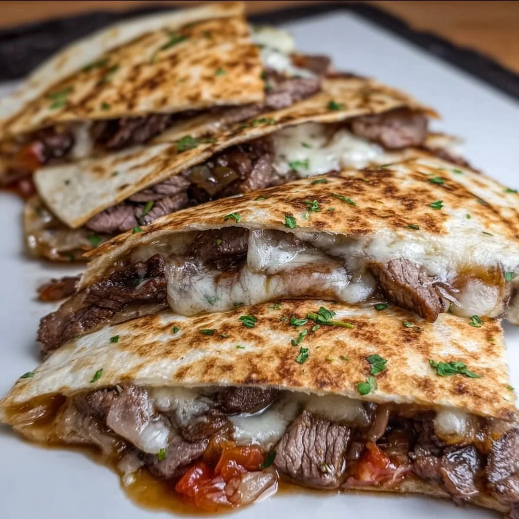 Delicious Steak and Cheese Quesadillas served with dipping sauce